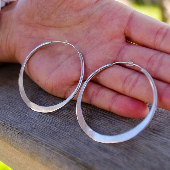 Sterling Silver Flat Hoop Earrings - Picture 1 of 3